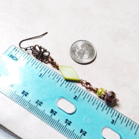 Pale Green [almost Chartreuse] Millefiori Glass + Copper! X-Long & Lightweight! - Picture 7 of 8